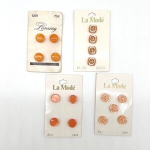 Vintage La‎ Mode Lansing Sewing Buttons Lot Orange Mixed Sizes 4 Sets Craft NOS